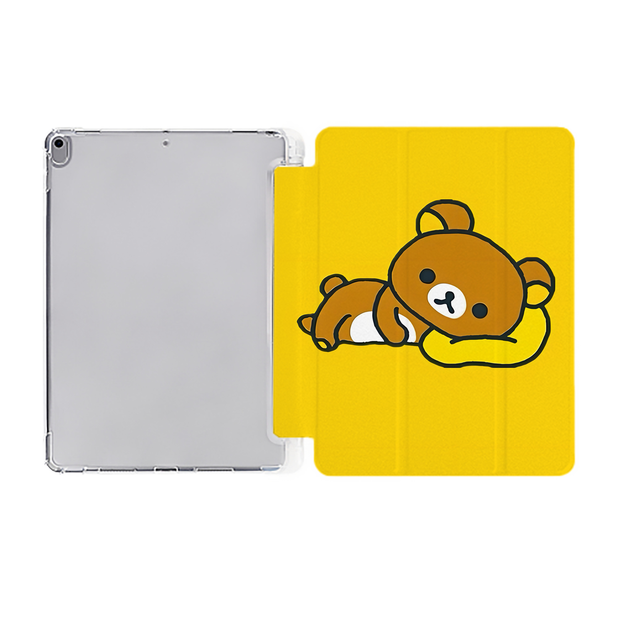 （画像用） リラックマ リラックマ キイロイトリ Rilakkuma Korilakkuma Kiiroitori IPad ケース ペン収納付き 三つ折りスタンド PUレザー×シリコン 対応機種9.5/10.5/10.9インチ